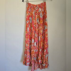 Rachel Zoe elastic waist mother of pearl bottom front open at bottom maxi-skirt.